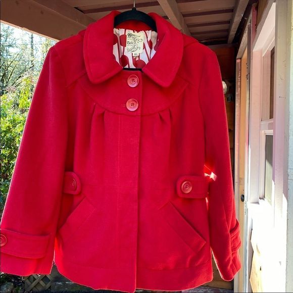 Tulle Jacket Red Blend Button Up Women's Peacoat XL - Picture 1 of 5